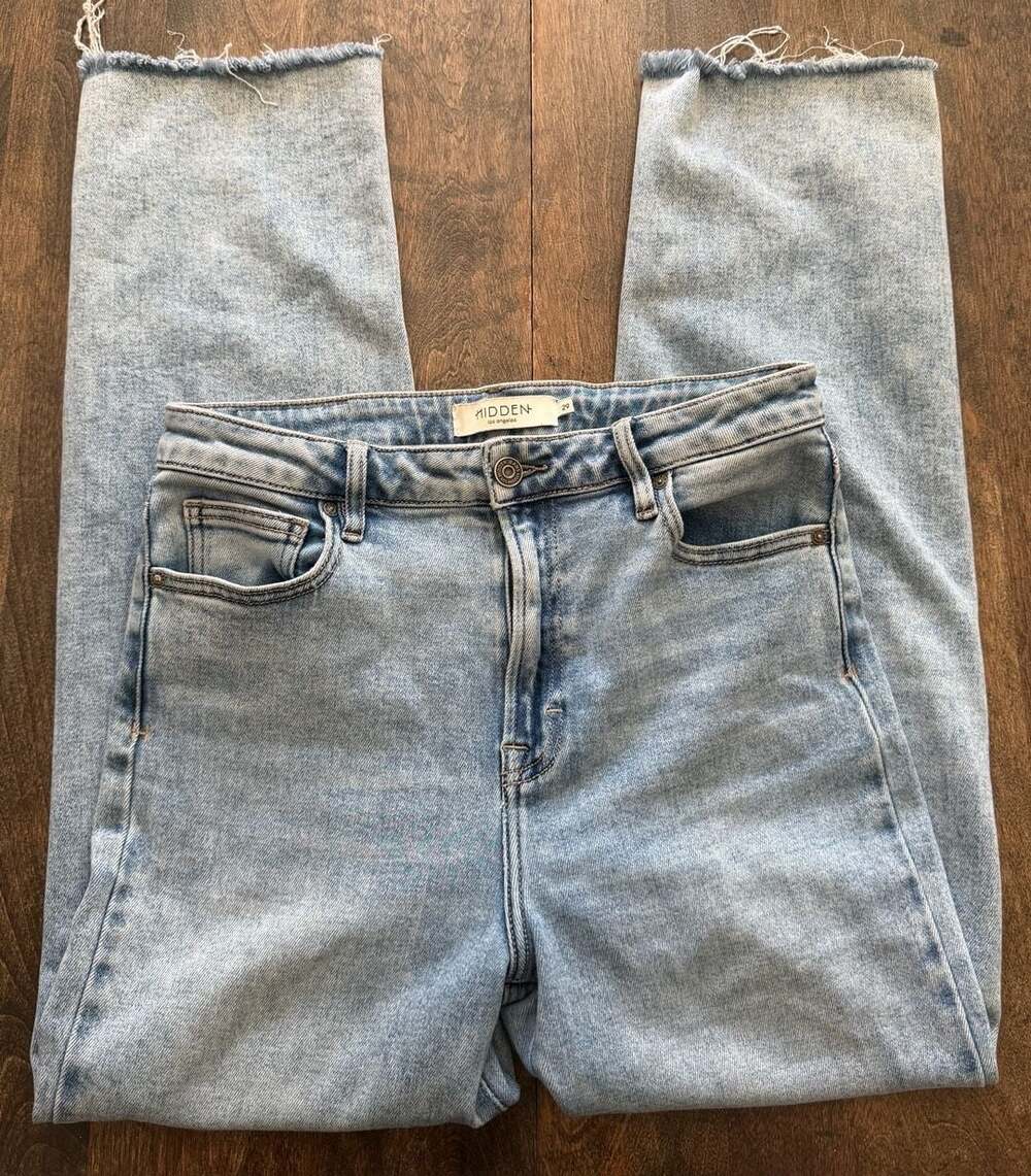 Hidden Jeans Los Angeles Light Acid Wash High Rise Straight Raw Hem Jean size 29